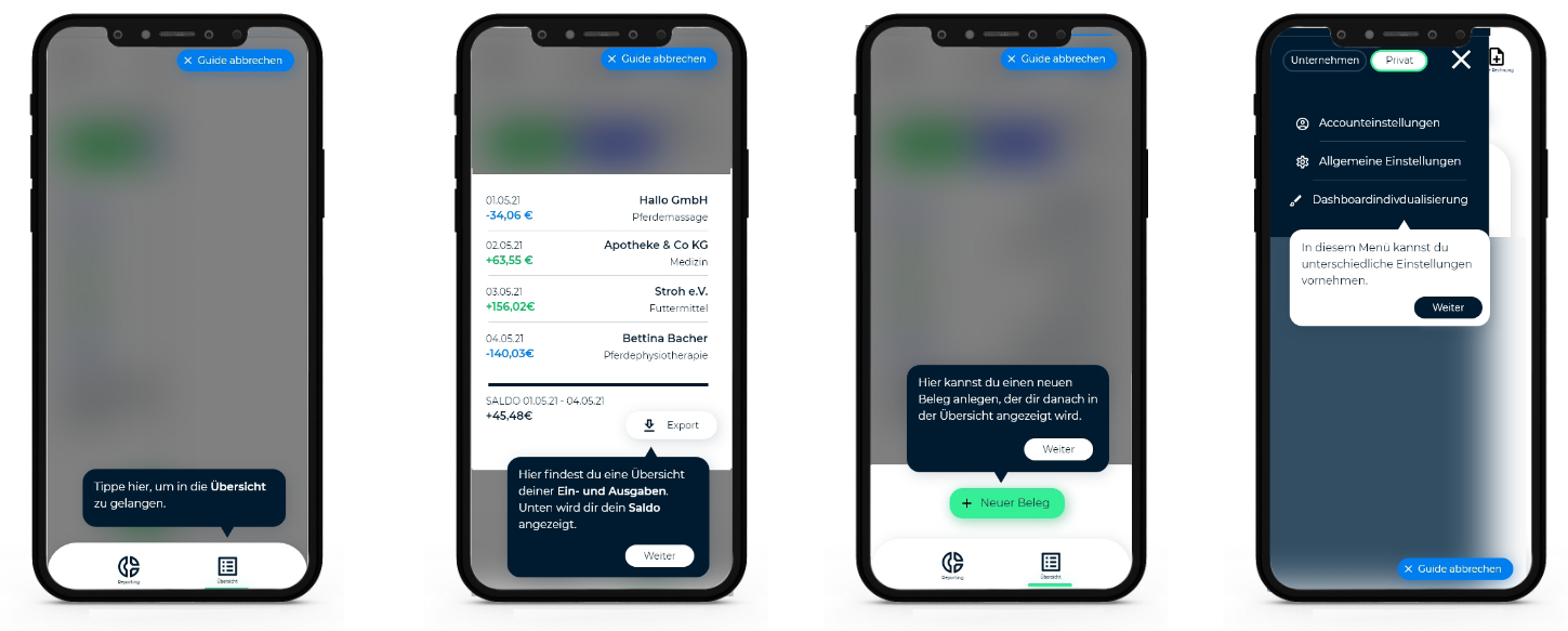 Guide through interface